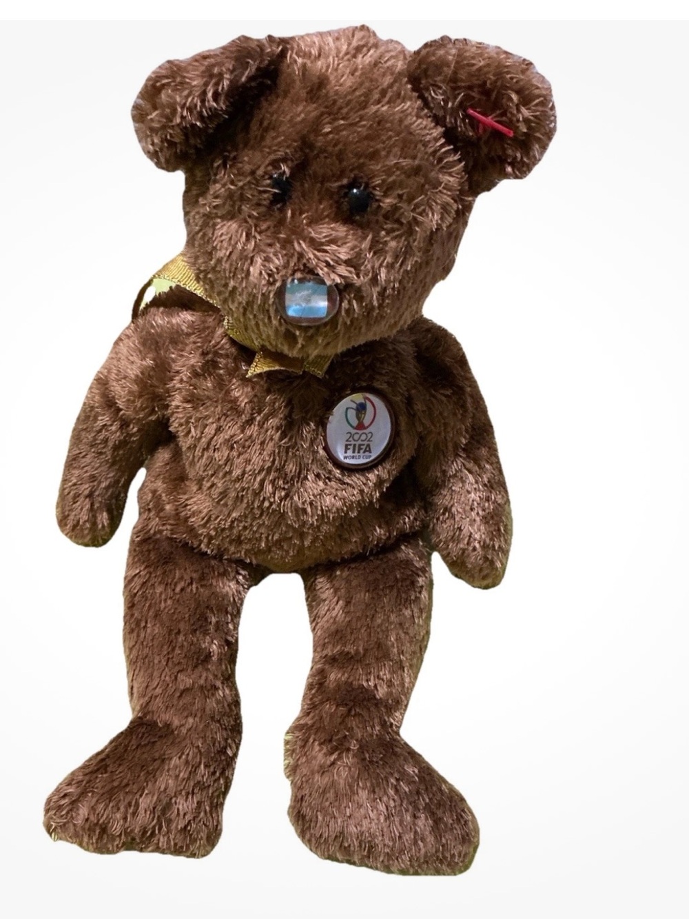 TY Champion Brown Plush Teddy Bear 2002 FIFA World Cup Surface Washable